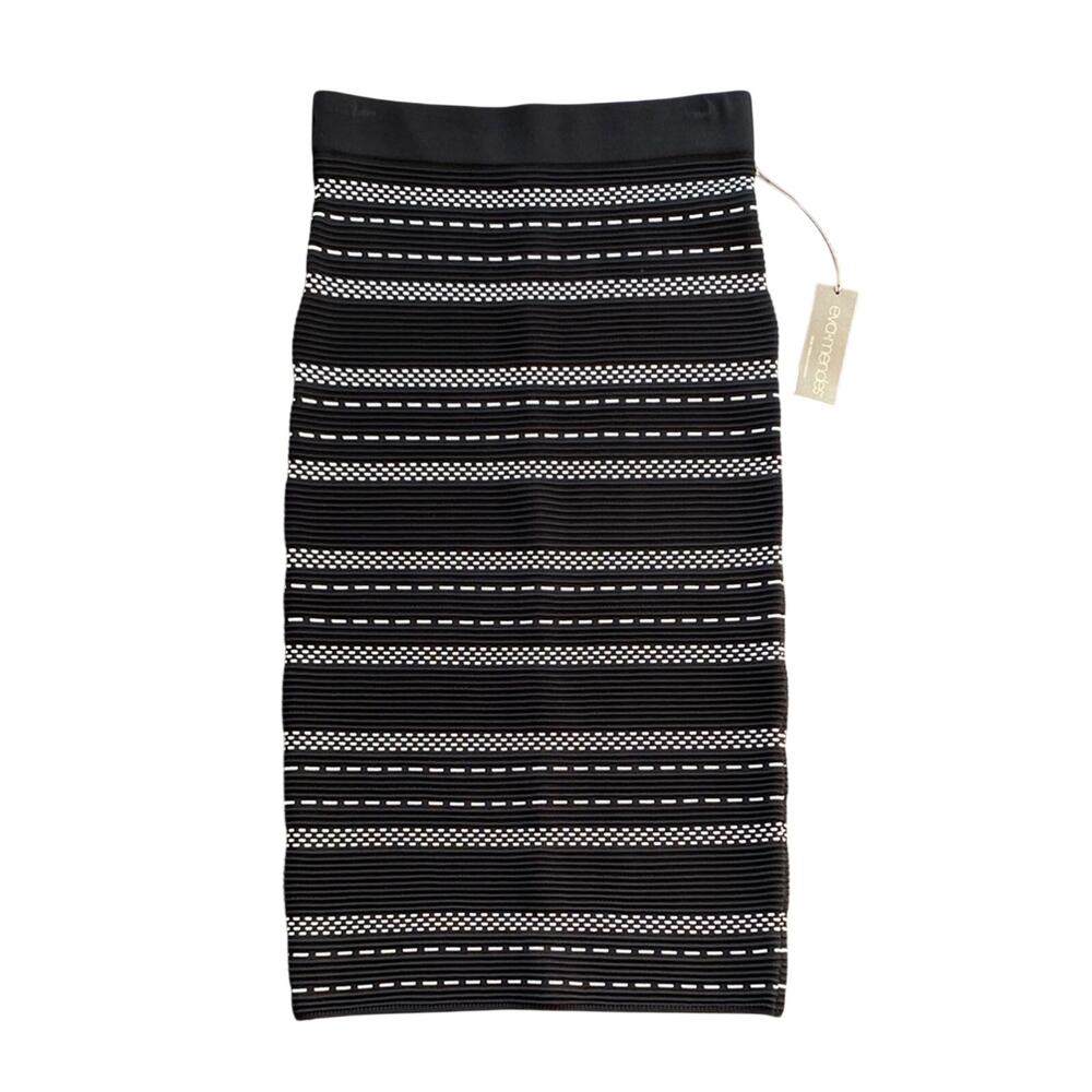 NEW YORK & COMPANY MIDI Pencil Skirt Womens Sz Small Black White Ribbed Stripe